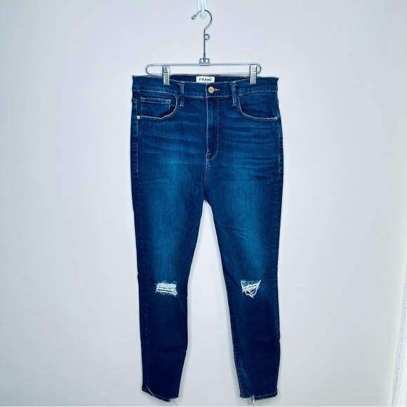 Frame Denim Ali High Rise Cigarette Jeans Morrisly Blue Distressed Raw Hem Sz 31 - Picture 3 of 13